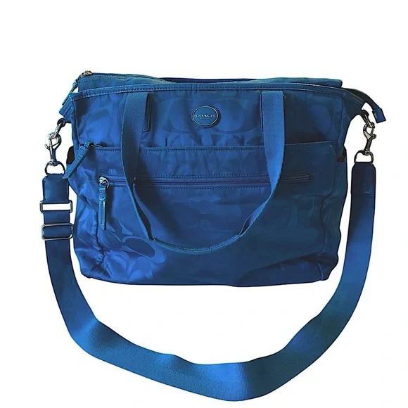 Coach Signature Nylon Teal Tote Carry On Multi Purpose Diaper/Travel Bag F77577 - Picture 6 of 16